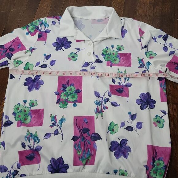 Vintage Colorful Floral Short Sleeve Polo Shirt Cottagecore - Picture 8 of 10